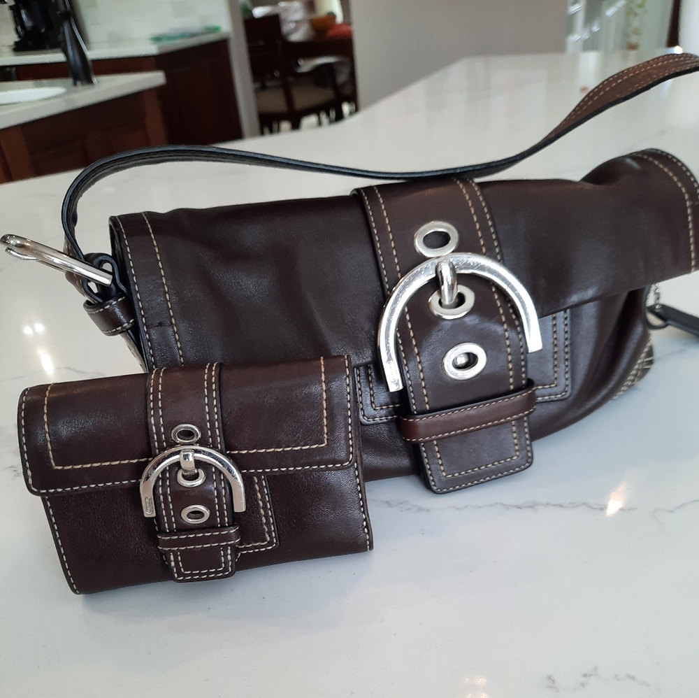 Coach Handbag with matching Wallet Brown Leather